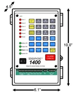 Sensaphone FGD-1400CD 4 Zone Alarm With Auto Dialer In NEMA Case, Clear Door -Secure House Gear 1400 dim diagram 96658.1354717444.1280.1280
